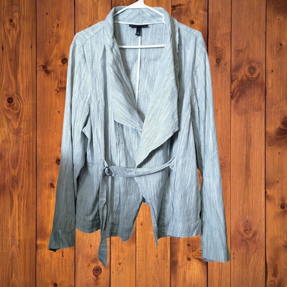Lane Bryant Plus Size 24 Gray Striped Jacket Blazer Tie Belt Draped Collar